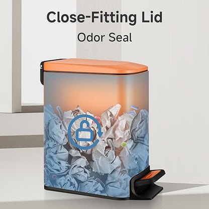 TIPGO Small Bathroom Trash Can with Lid Soft Close, 6 Liter / 1.6 Gallon Stainless Steel Garbage Can with Removable Inner Bucket, Step Pedal, Slim Trash Cans for Bedroom, Office, Kitchen (Orange) - Image 7