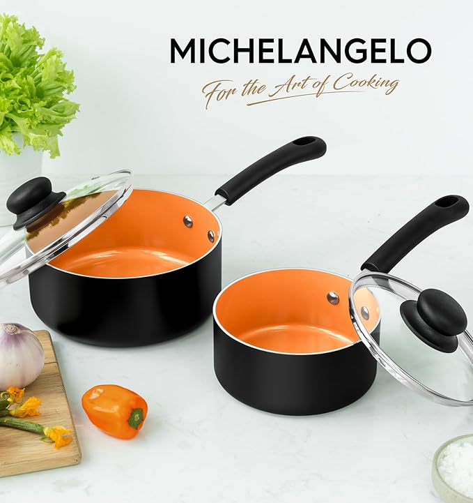 MICHELANGELO Nonstick Sauce Pan With Lid, 1QT&2QT Ceramic Saucepan, Copper Saucepans,PFAS-FREE Pot Set,Small Pots For Cooking,Multipurpose Cooking Pots Set For Home Kitchen,Dishwasher Safe - Image 6