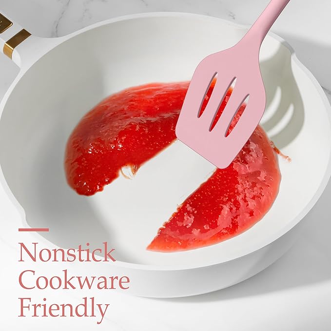 LIANYU Kitchen Silicone Utensils Set, 8Pcs Cooking Utensils Spatula Set for Nonstick Cookware, Heat Resistant Kitchen Gadgets Include Silicone Spoon, Turner, Spatula, Ladle, Dishwasher Safe, Pink - Image 8