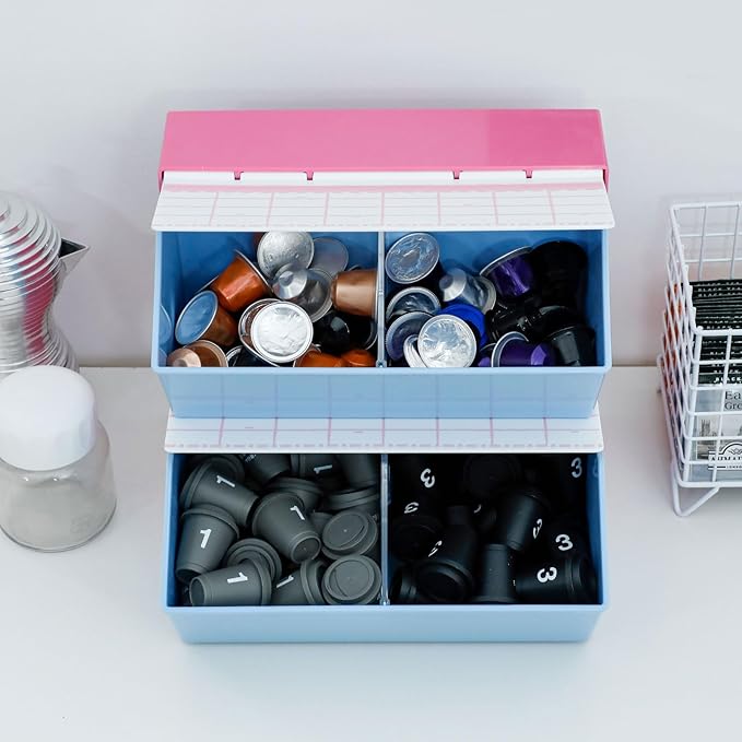 Coffee Bar Organizer with Lid, Vintage Coffee Station Storage Holder for Creamer, Pods, Tea Bags, Sugar and Drink Packets (Rose Pink) by NINEWEEN
