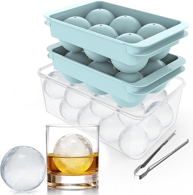 Large Ice Ball Maker Mold, 1.9" Round Ice Cube Mold for Whiskey Bourbon Cocktail, 6 Balls, Sphere Ice Mold, Big Ice Cube Tray with Container and Tongs, Easy to Fill & Release by Unigul