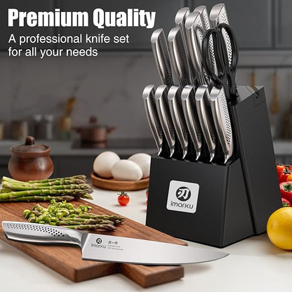 imarku® Kitchen Knife Set, 15 Pcs Japanese Knife Set with Block, Premium Razor-Sharp Chef Knives Set for Kitchen with Sharpener, Rust-Proof, Ergonomic Full-Tang Handle, Black - Image 7