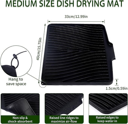 Silicone Dish Drying Mat 16x13,Food-Grade Silicone,Easy Clean Pad for Countertop Protection,Heat Resistant,Easy Clean,Non-Slip Drain Pad with Built-in Drain,Multi-Functional Use,Black - Image 8