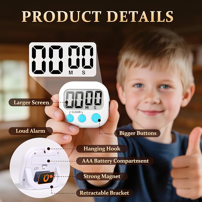 12 Pack Digital Kitchen Timer Small Classroom Timers for Kids Teachers (Blue&White) - Image 5