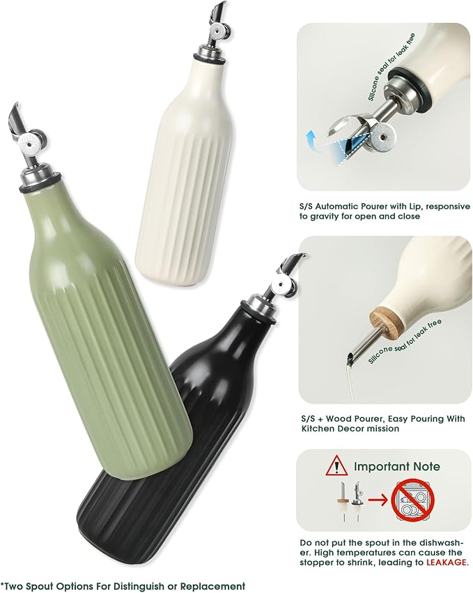 FE FUN ELEMENTS Olive Oil Dispenser Bottle, 19 oz Oil Dispenser for Kitchen and Vinegar Dispenser Bottle, Suitable for Vinegar, Coffee Syrups & Other Liquids, Off White - Image 3