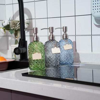 16 oz Diamond Pattern Glass Soap Dispenser, Kitchen and Bathroom Refillable Soap Dispenser with Rust Resistant Stainless Steel Pump for Hand Soap, Lotion Glass Liquid Dispenser(Green) - Image 5
