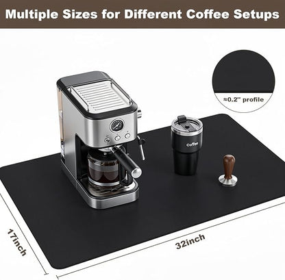 Coffee Mat,Absorbent Dish Drying Mat for Kitchen Counter,Coffee Bar Mat,Non-Slip Rubber Backed,Hide Stains & Quick Dry,for Espresso Machine,Coffee Station,Cups & Sink,17" x 32"(Black)