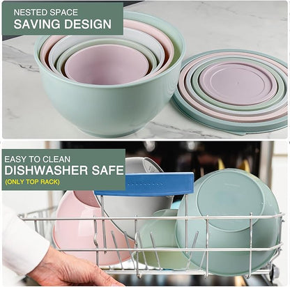 Greentainer Plastic Mixing Bowls with Lids Set for Kitchen, 5 Set Nesting Bowls for Mixing, Baking, Prepping, Cooking and Serving Food, Mixing Bowls Dishwasher, Microwave Safe - Image 7