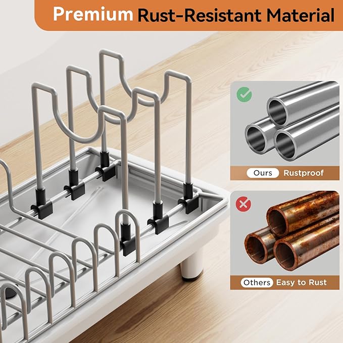 Laveshop Small Dish Drying Rack, Compact Dish Drainer for Kitchen Counter, with Adjustable Back Slots, Space-Saving for Small Kitchens, White - Image 4
