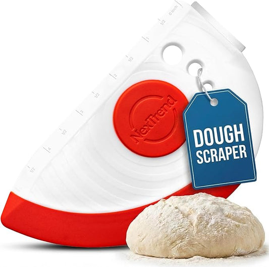 5-in-1 Dough Scraper & Flexible Bowl Scraper by Nextrend, Bread Scraper with Stainless Steel Edge, Ruler & Herb Stripper – BPA Free, Dishwasher Safe - Red by NexTrend