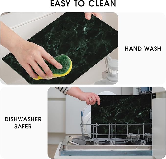JAMBALAY Tempered Glass Cutting Board for Kitchen, 16"x12" Black Marble Glass Cutting Board with Design, Glass Chopping Board with Non Slip Feet, Heat & Shatter Resistant, Dishwasher Safe