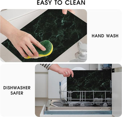 JAMBALAY Tempered Glass Cutting Board for Kitchen, 16"x12" Black Marble Glass Cutting Board with Design, Glass Chopping Board with Non Slip Feet, Heat & Shatter Resistant, Dishwasher Safe