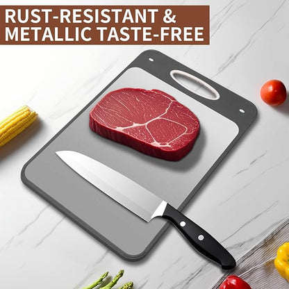 Titanium Cutting Boards for Kitchen - Katuchef Non Toxic Double Sided Metal for Meat/Fish & Wheat Straw PP for Fruits/Vegetables, Dishwasher Safe, Pure Titanium Easy Clean Chopping Board Large