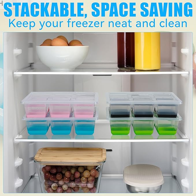 Ice Cube Trays 2 Pack, JRISBO Large Silicone Ice Cube Molds with Leak-Proof Lid, TPE Frame & Easy Release Bottom, Stackable Freezer Ice Trays for Whiskey, Cocktails, Soup, BPA Free (Blue)