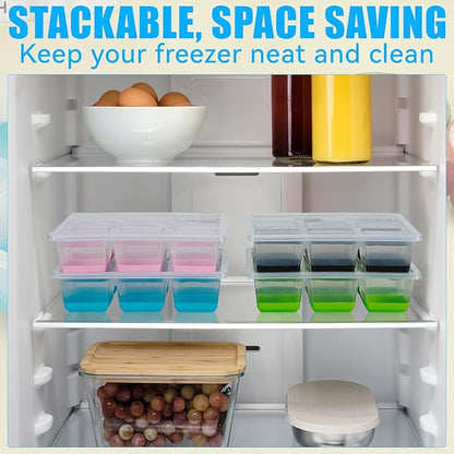 Ice Cube Trays 2 Pack, JRISBO Large Silicone Ice Cube Molds with Leak-Proof Lid, TPE Frame & Easy Release Bottom, Stackable Freezer Ice Trays for Whiskey, Cocktails, Soup, BPA Free (Green)