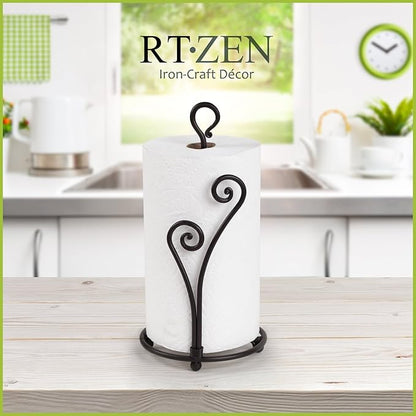 RTZEN Matte Black Paper Towel Holder Countertop - Decorative Farmhouse Paper Towel Roll Holder - Rustic Metal Modern Stand for Kitchen or Bathroom (Heart Shaped)