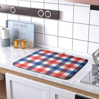 4th of July Dish Drying Mat Patriotic Buffalo Plaid Drying Mats for Kitchen Counter Absorbent Microfiber Dish Drainer Pad Independence Memorial Day Dish Draining Mat 18x24 Inch - Image 5