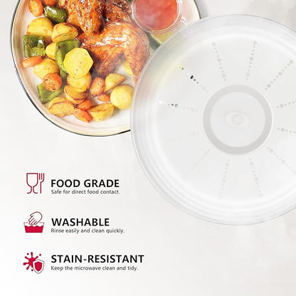 WVM Microwave Splatter Cover Vented for Food with Hook Hole, Splatter Guard & Colander Kitchen Gadget for Food, Meal Prep, Clear, M(11"x3.26")-Pack of 1