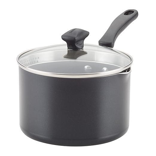 Farberware Cookstart DiamondMax Nonstick Straining Saucepan, Dishwasher Safe, 3 Quart, Black by Farberware