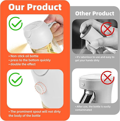 TrendPlain 16oz/470ml Glass Olive Oil Sprayer for Cooking – 2 in 1 Olive Oil Dispenser Bottle for Kitchen Gadgets and Air Fryer Accessories, Salad, BBQ - Black & White - Image 6