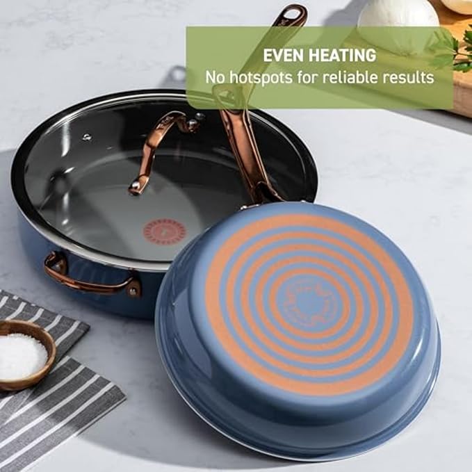 T-Fal Preserve Ceramic Nonstick Saute Pan with Lid 5.5 Qt, Oven and Broiler Safe up to 350°F Cookware, Frying Pan, Stay-Cool Handle, Skillet Pots and Pans, Blue - Image 6