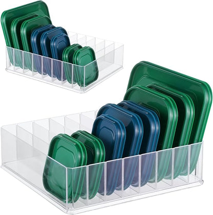 Rainmae Lid Organizer for Food Storage Container, Kitchen Pantry Lid Holder with 7 Adjustable Dividers for Cabinets and Drawer, Countertop Cupboard Lid Organization, Food Storage Container for Lids by Rainmae