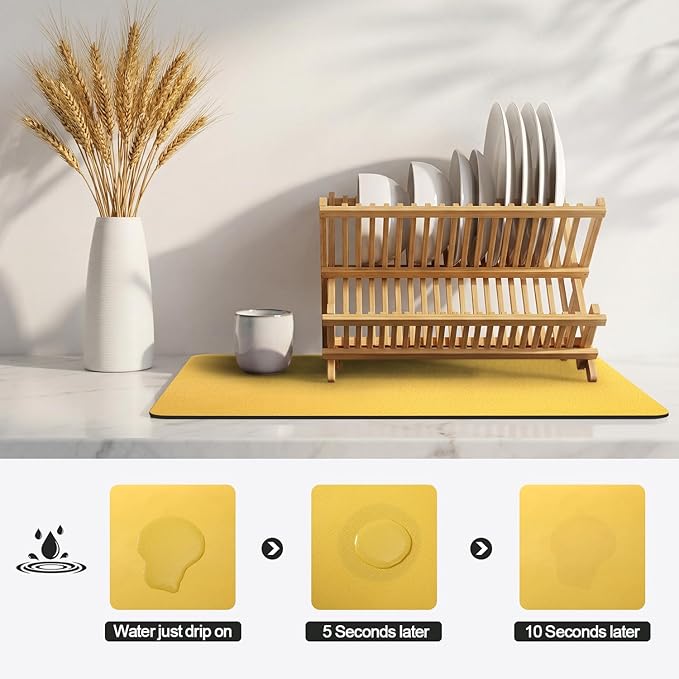 Ecotrim - Dish Drying Mat for Kitchen Counter | Coffee Bar Mat for Countertops | Heat Resistant Drainer Mat with Non-slip Rubber Backed | Hide Stain Kitchen Absorbent Draining Mat | Yellow 18"x24" - Image 4