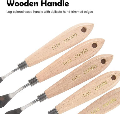 CONDA Artist Palette Knife Set - 5 Pieces Painting Knives for Acrylic, Flexible Stainless Steel Spatula Pallet knife for Mixing Color, Spreading, Applying Oil Paint on Canvases, Wood Handles - Image 4