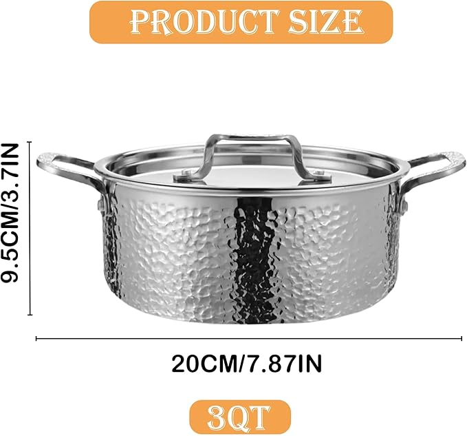 Vivicreate Tri-Ply Stainless Steel Stockpot Deep Cooking Pot with Hammered Exterior Compatible with All Stovetops Even Heat Distribution Durable Cookware for Soups Stews and More 3 QT - Image 7