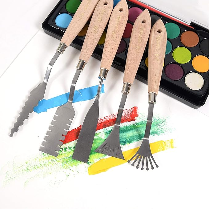 CONDA Palette Knife Set -10Pcs Stainless Steel Spatula Pallet Knife Painting Tools Metal Knives Wood Handle with Different Shapes and Sizes - Image 6