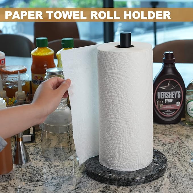 Koville Luxury Norway Granite Paper Towel Holder Countertop, Metal Rod 8" Marble Base Paper Towel Holder Stand for Kitchen Organization and Storage, Fit for Standard or Jumbo-Sized Rolls(Blue Pearl) - Image 4