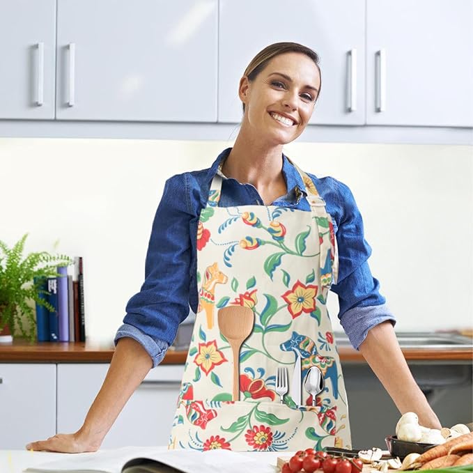 DILLMAN Aprons for Women with Pockets Cotton Linen Cooking Kitchen Baking Soft Durable Floral Gardening Apron - Image 2