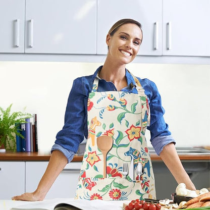 DILLMAN Aprons for Women with Pockets Cotton Linen Cooking Kitchen Baking Soft Durable Floral Gardening Apron - Image 2