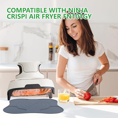 2Pcs Silicone Heat Resistant Mat & Splatter Shield, Foldable Silicone Mat and Splatter Shield for Ninja Crispi Air Fryer Accessories (Blue)