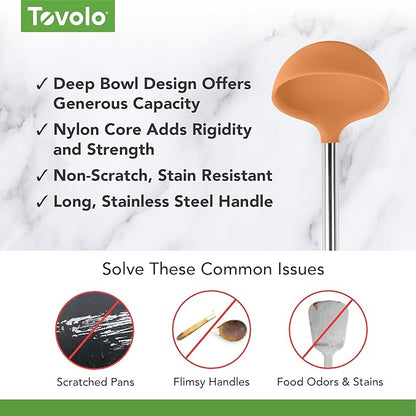 Tovolo Silicone Ladle With Stainless Steel Handle Deep Soup Ladle for Cooking Canning Serving Soup Punch Stew Sauce, Large Kitchen Utensil Spoon Dishwasher Safe BPA Free Silicone Apricot Orange - Image 3