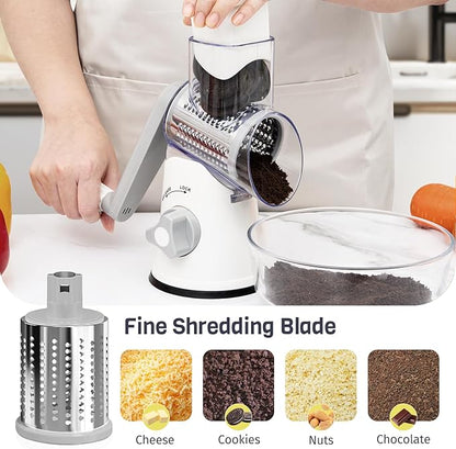 Rotary Cheese Grater Hand Crank, 3 Blades Slicer Shredder, Cheese Grater for Kitchen, Multi-Functional Kitchen Tool for Vegetables, Nuts, Chocolate, with Strong Suction Base, White - Image 5