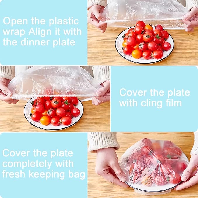 300pcs Plastic Bowl Covers Food Cover, Food Fresh Keeping Bags Elastic Reusable Plastic Stretch Elastic Food Storage Covers Kitchen Dining Plate Bread Proofing Universal Kitchen Wrap (White-L) - Image 4