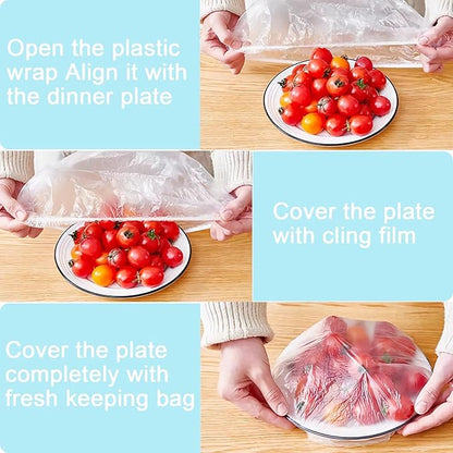 300pcs Plastic Bowl Covers Food Cover, Food Fresh Keeping Bags Elastic Reusable Plastic Stretch Elastic Food Storage Covers Kitchen Dining Plate Bread Proofing Universal Kitchen Wrap (White-L) - Image 4