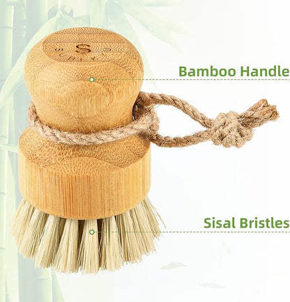 SUBEKYU Bamboo Dish Scrub Brushes for Kitchen, Cleaning Scrubber for Washing Cast Iron Pan/Pot, Natural Sisal Bristles, 1 Pack - Image 5