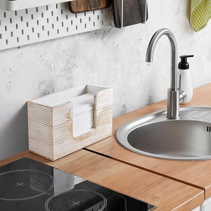 Paper Towel Dispenser Countertop, White Washed Wood Bathroom Paper Towel Holder, Napkin Holder for Kitchen, Countertop Multifold C-Fold, Z-Fold, Trifold Paper Hand Towel Dispenser for Toilet - Image 6