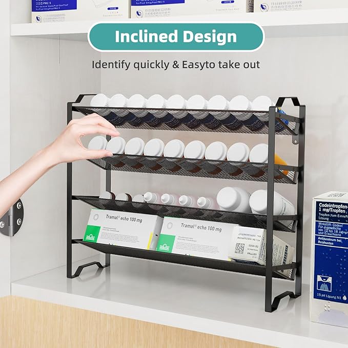 Simple Trending 2 Pack 4 Tier Spice Rack Organizer,Stackable Kitchen Counter Shelves,for Cabinet,Countertop,Pantry, Door or Wall Mount, Metal Mesh,Jars not Included, Black - Image 7