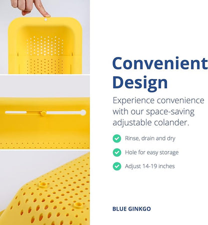 BLUE GINKGO Over the Sink Colander Strainer Basket - Wash Vegetables and Fruits, Drain Cooked Pasta and Dry Dishes - Extendable - New Home Kitchen Essentials (Yellow, 1 Pack) - Image 4