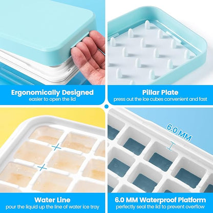 Ice Cube Tray with Lid and Bin, PHINOX 56 pcs Ice Trays for Freezer, Ice Cube Trays for Freezer with 2 trays, Container, Lid & Ice Scoop, BPA Free - Image 6