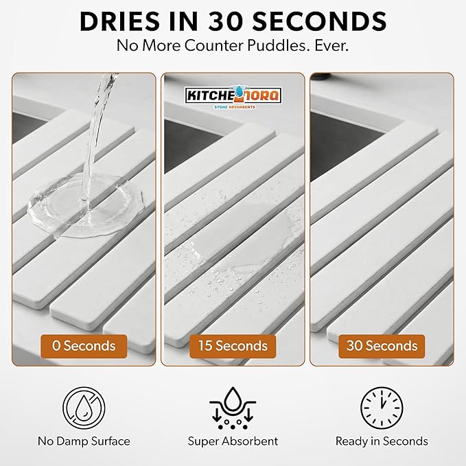 Stone Drying Mat for Kitchen Counter (White, Large) - Super Absorbent, 30sec Fast-Drying Diatomite Dish Mat, Collapsible for Kitchen.