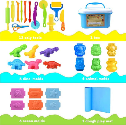 Dough Tool Set, 31 Pcs Basic Dough Tools Kits for Kids, Dough Accessories Includes Storage Container, Mat, 3D Animal, Cutters Roller, Rolling Pins, Safety Scissors - Image 6