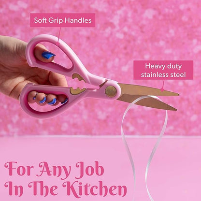 Paris Hilton All Purpose Kitchen Shears, Premium Stainless Steel Blades with Ergonomic Soft Grip Handles, 2-Piece Set, Pink - Image 3