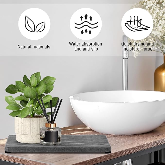 2PCS Water Absorbing Stone Tray, Fast Drying Stone Sink Tray, Water Absorbent Diatomite Trays, Stones Soap Trays, Diatomite Coasters for Kitchen Sink Bathroom Counter, Hand Soap Dish & Holders - Image 4