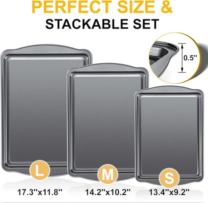 Baking Sheet Set of 3 - Carbon Steel Cookie Sheet for Baking, 17/15/13 Inch, Nonstick Baking Pan with Dual Handles, Stackable, Rust & Warp Resistant, Perfect for Baking, Roasting, and More - Image 2