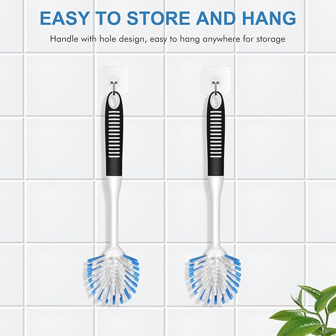 SetSail Dish Brush with Handle, 2 Pack Stiff Bristles Dish Scrubber with Built-in Scraper Dish Scrub Brushes for Cleaning Dishes, Pots and Pans, Kitchen Sink - Image 3