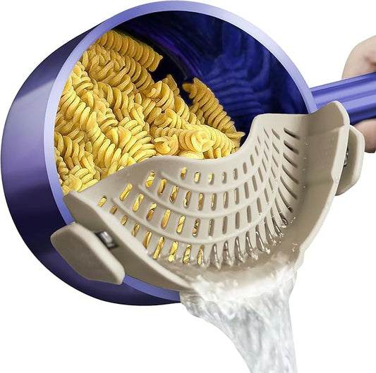 AUOON Clip on Strainer - Silicone Pasta Strainer for Pots Pans and Bowls | Space-Saving Kitchen Essentials for Cooking and Draining | Dishwasher Safe (MilkShake) by AUOON
